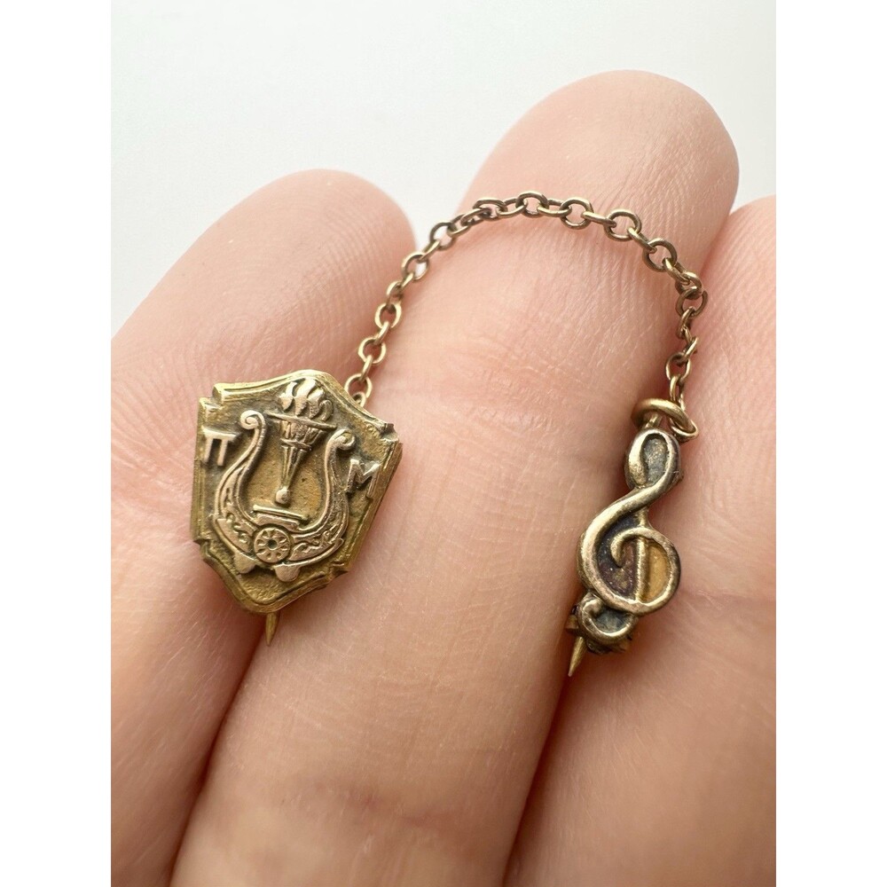Vintage Pi Mu Music Honors Treble Clef Gold Pin 2-part